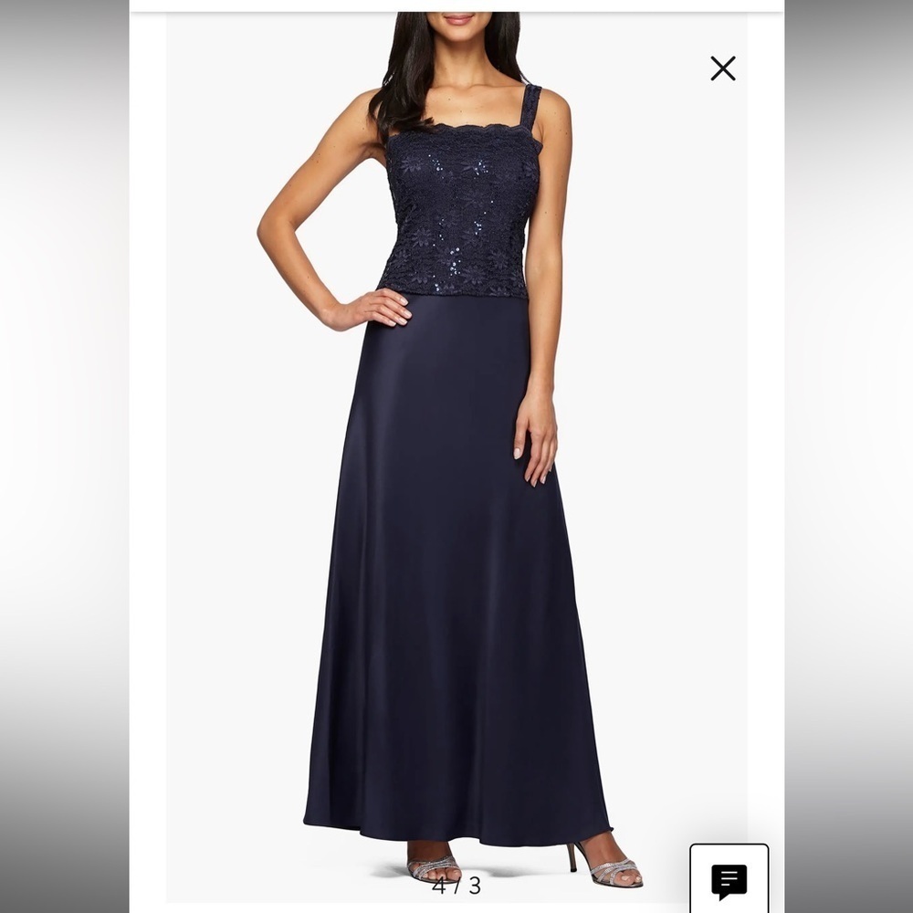 NWT Alex Evenings Navy Sequin Satin Maxi Evening Gown Dress Size 10 Tank Dress